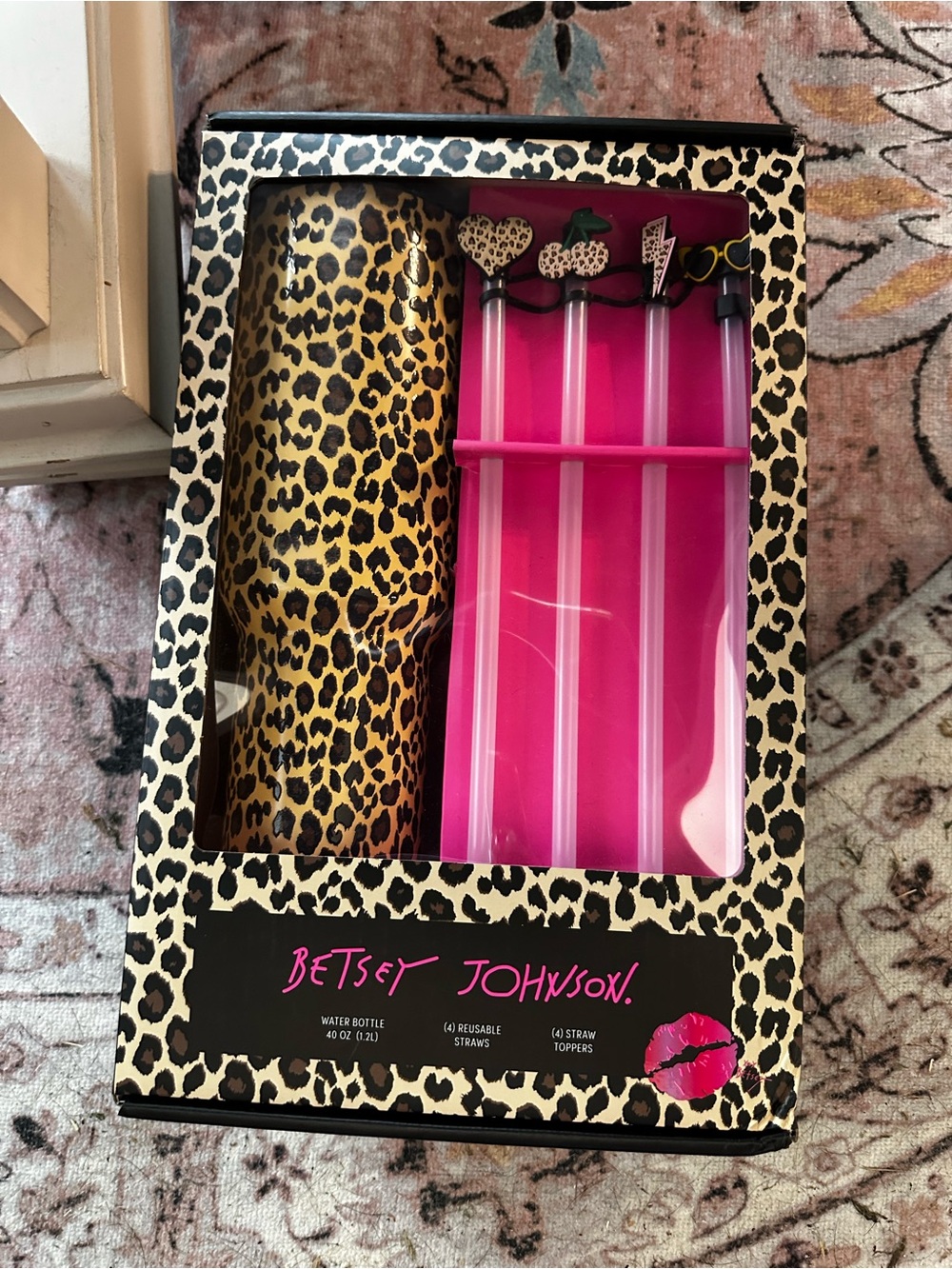 Betsey Johnson Leopard Print 40oz Tumbler & Straw Set